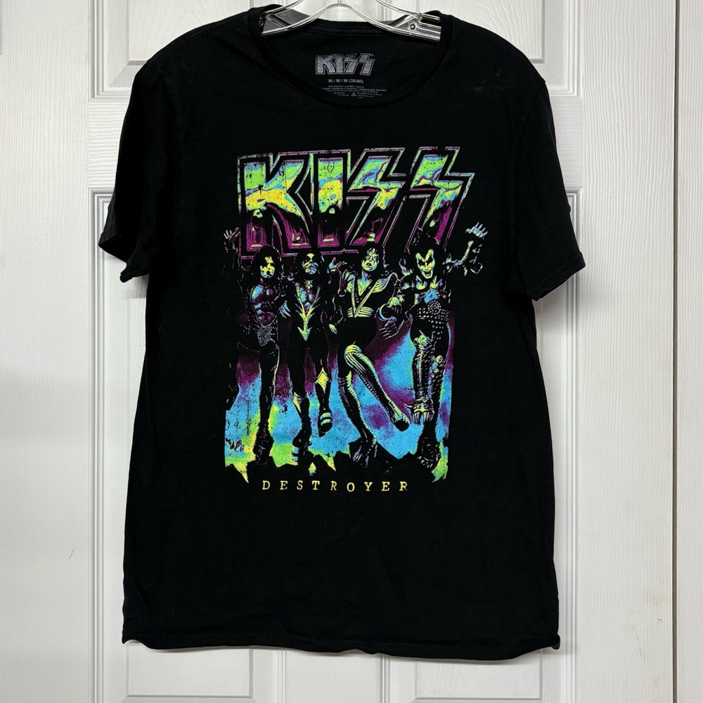 KISS Graphic Band Tee Black Neon Destroyer T-shirt Unisex Sz M